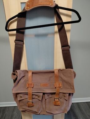Gearonic Canvas And Leather Messenger Bag W/Adjustable Strap Sturdy Roomy